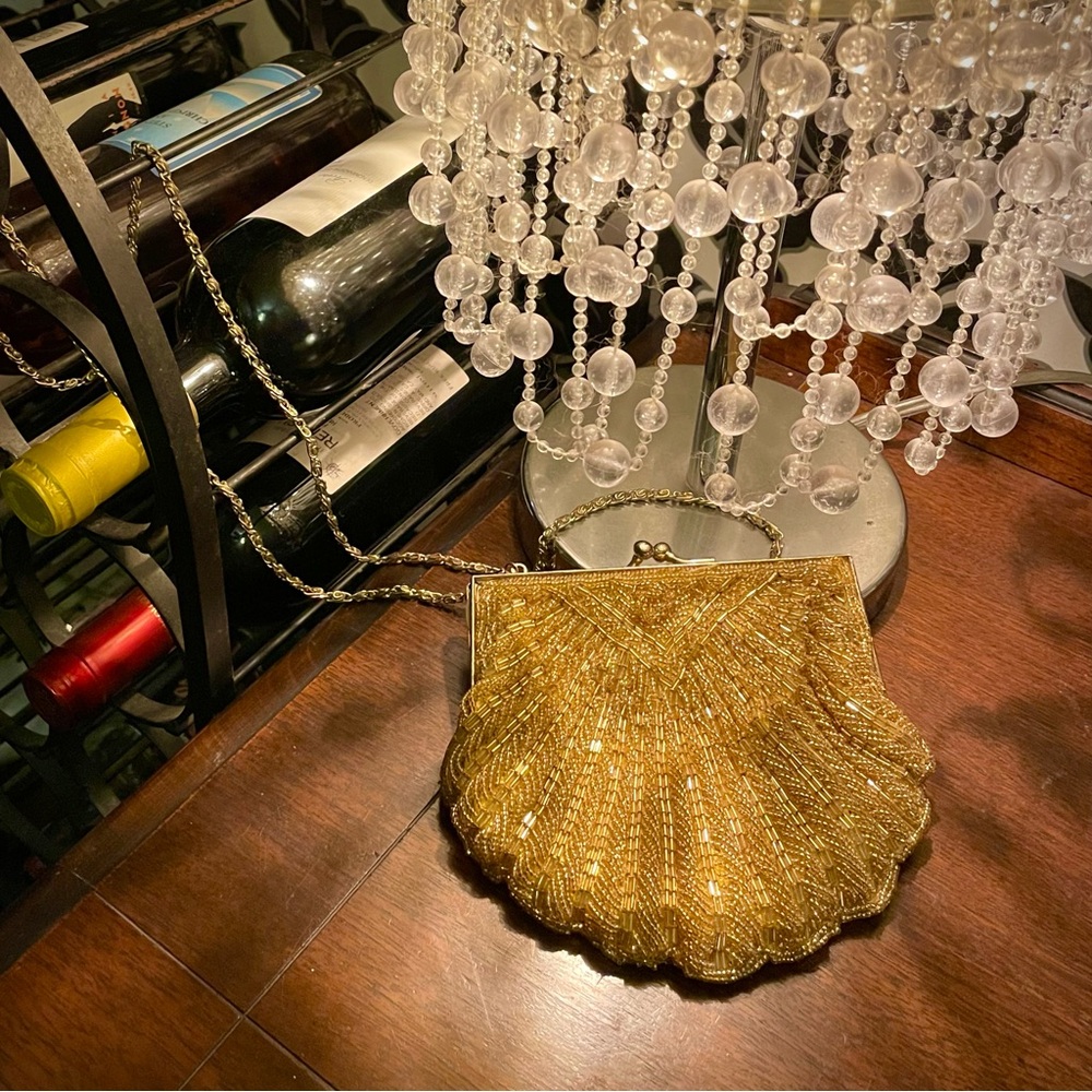 Jazzy Vintage Golden Beaded Fancy Evening Bag Gold Prom Wedding Purse Boho